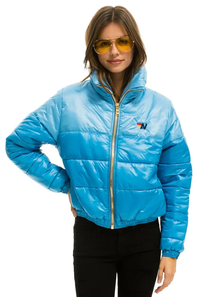 Women Outerwear Aviator Nation COLOR BLOCK HALF AND HALF APRES PUFFER JACKET 8211 SKY GLOSSY Women Outerwear Aviator Nation COLOR BLOCK HALF AND HALF APRES PUFFER JACKET 8211 SKY GLOSSY