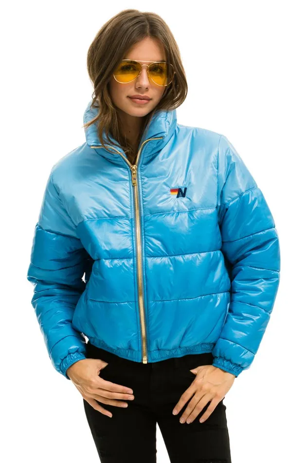 Women Outerwear Aviator Nation COLOR BLOCK HALF AND HALF APRES PUFFER JACKET 8211 SKY GLOSSY Women Outerwear Aviator Nation COLOR BLOCK HALF AND HALF APRES PUFFER JACKET 8211 SKY GLOSSY