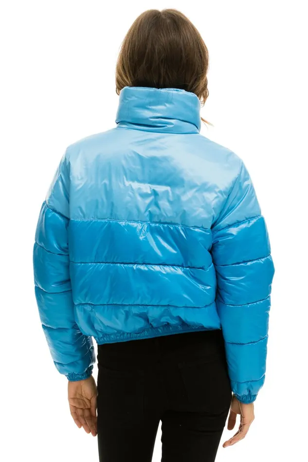 Women Outerwear Aviator Nation COLOR BLOCK HALF AND HALF APRES PUFFER JACKET 8211 SKY GLOSSY Women Outerwear Aviator Nation COLOR BLOCK HALF AND HALF APRES PUFFER JACKET 8211 SKY GLOSSY