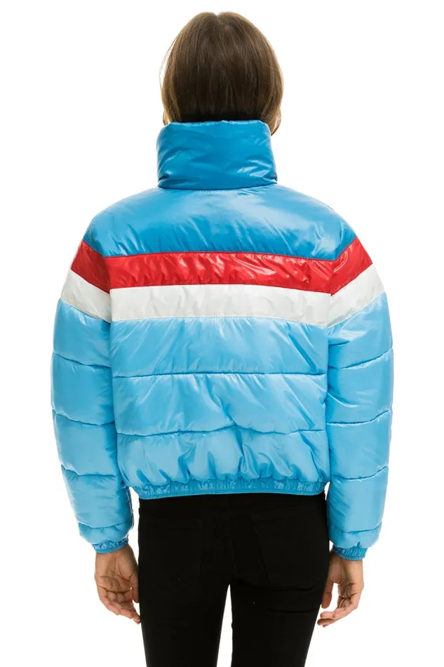 Women Outerwear Aviator Nation COLOR BLOCK LUXE APRES PUFFER JACKET 8211 SKY GLOSSY