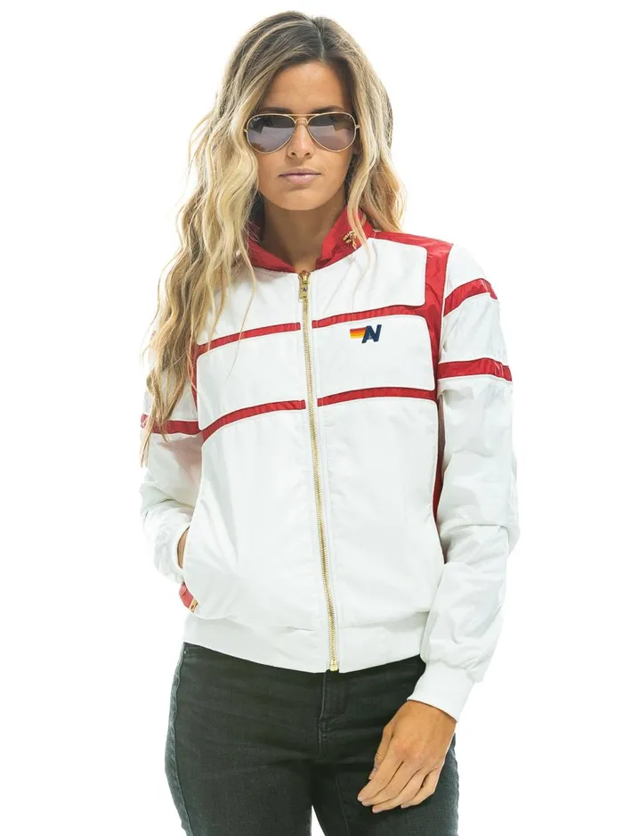 Women Outerwear Aviator Nation RACER JACKET 8211 WHITE CHERRY