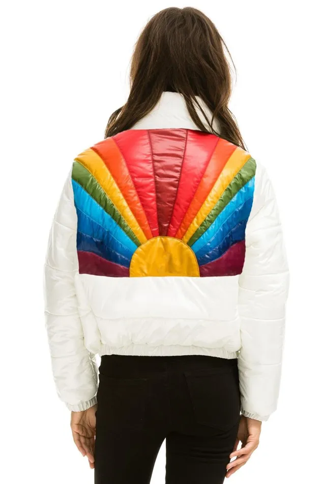 Women Outerwear Aviator Nation SUNBURST APRES PUFFER JACKET 8211 GLOSSY WHITE