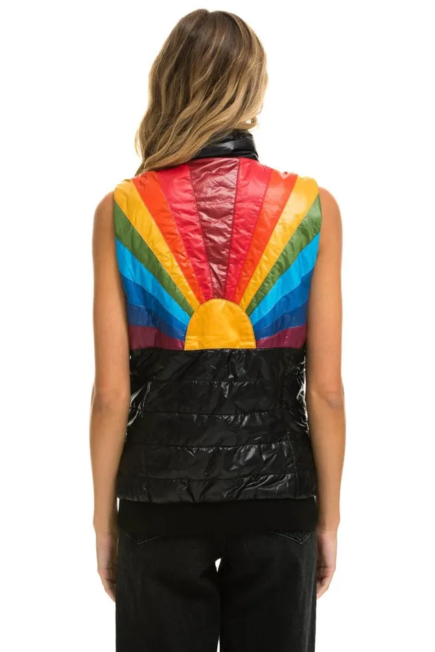 Women Outerwear Aviator Nation SUNBURST VEST 8211 GLOSSY BLACK