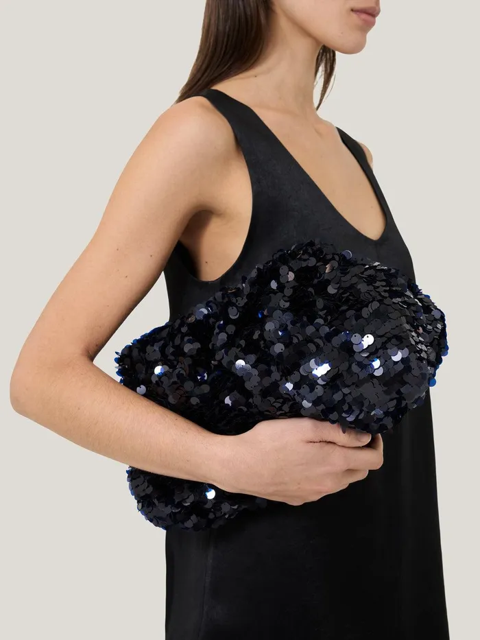 Women Oversized Sequin Clutch Navy Jigsaw Bags