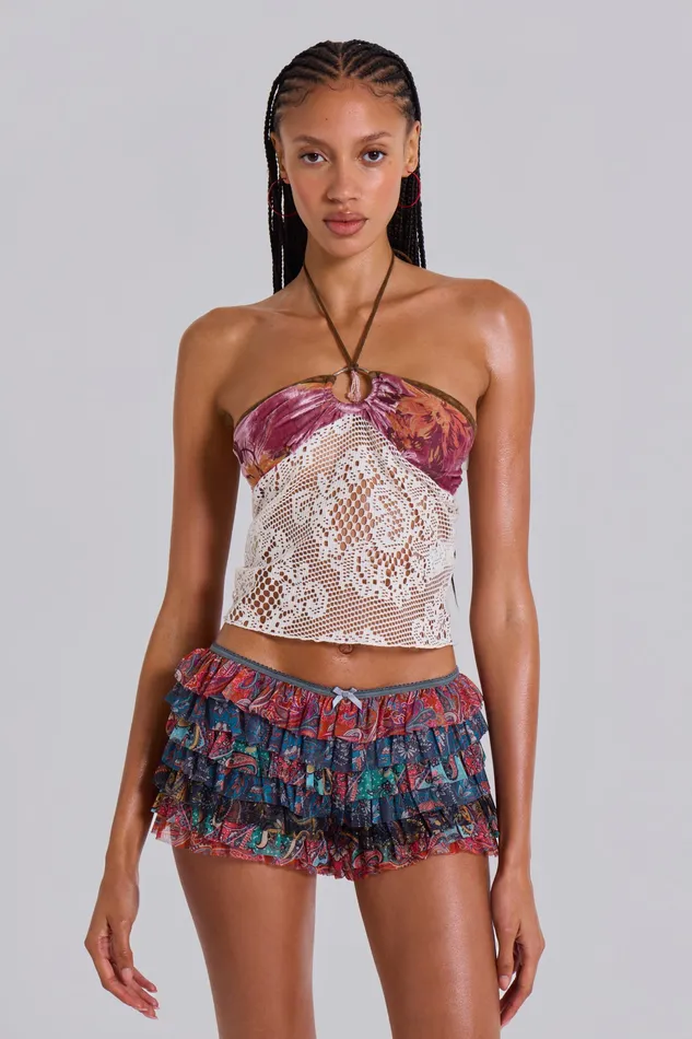 Women Paisley Rhea Mesh Bloomer Shorts Tops Jaded London