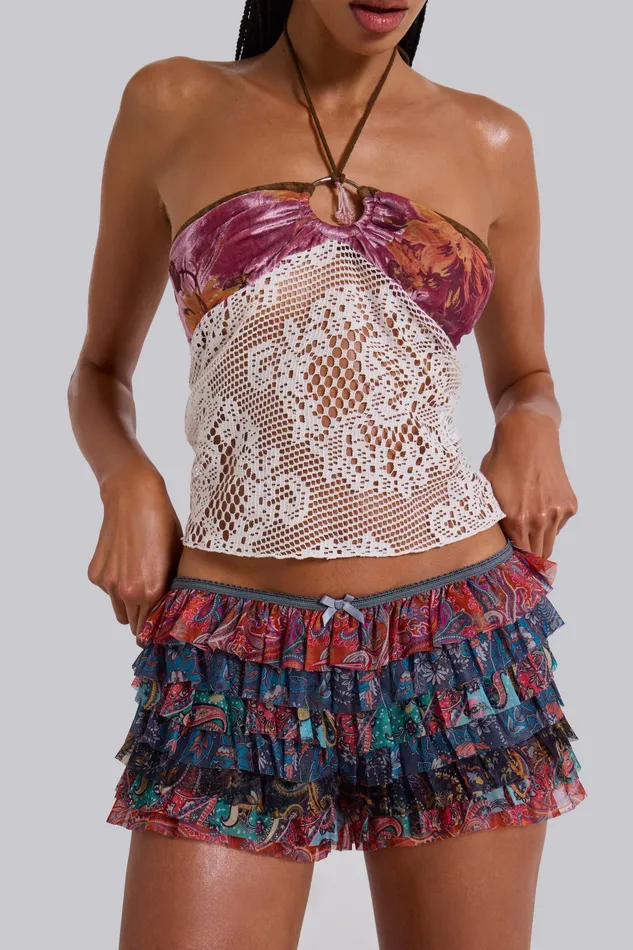 Women Paisley Rhea Mesh Bloomer Shorts Tops Jaded London