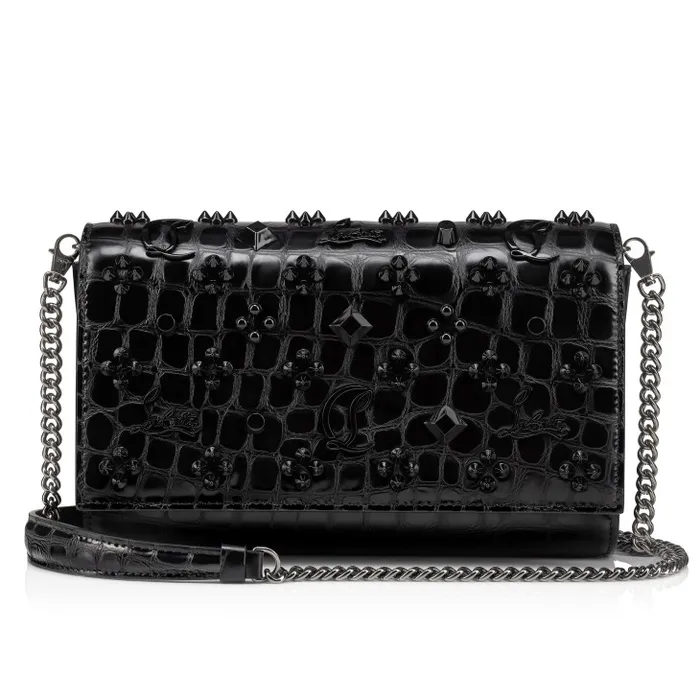 Women Paloma Clutch 8211 Alligator Embossed Calf Leather And Spikes Loubinthesky 8211 Black Christian Louboutin Crossbody Bags