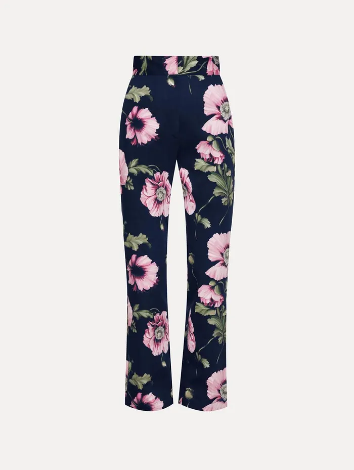 Women Pants and Skirts Oscar De La Renta Poppy Cotton Twill Pant Navy Pink