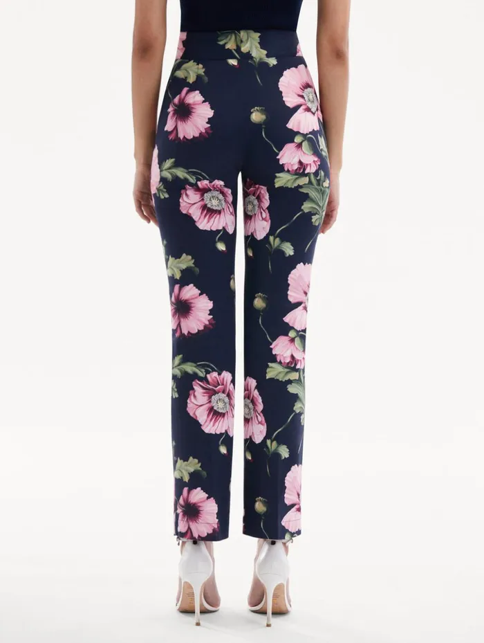 Women Pants and Skirts Oscar De La Renta Poppy Cotton Twill Pant Navy Pink