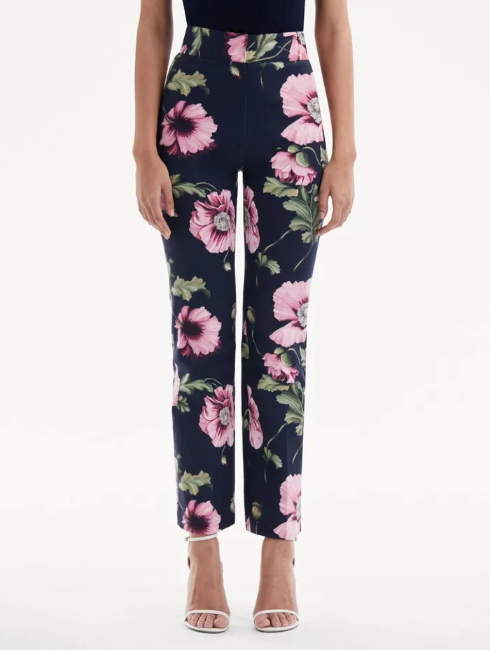 Women Pants and Skirts Oscar De La Renta Poppy Cotton Twill Pant Navy Pink