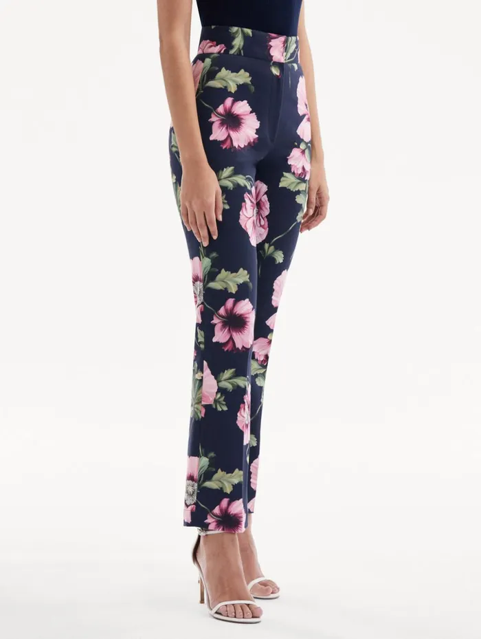 Women Pants and Skirts Oscar De La Renta Poppy Cotton Twill Pant Navy Pink