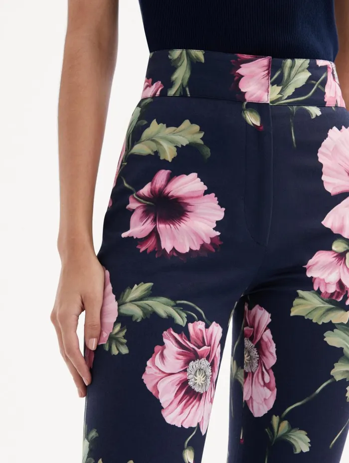 Women Pants and Skirts Oscar De La Renta Poppy Cotton Twill Pant Navy Pink