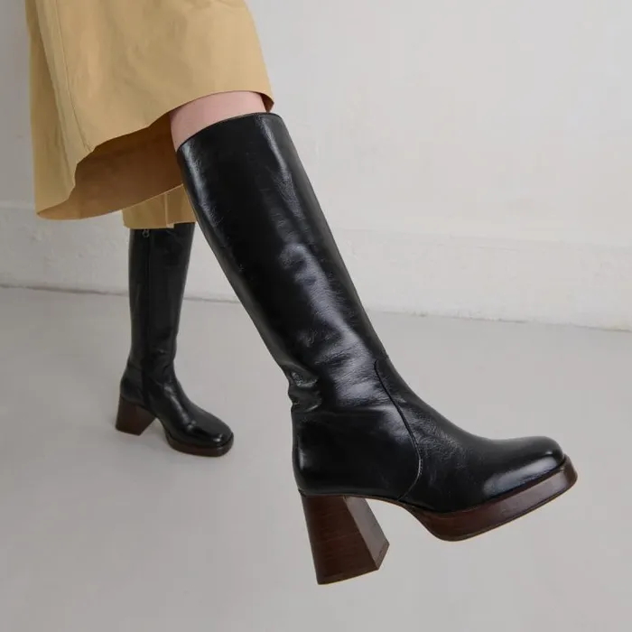 Women Platform Boots Black JONAK Boots Thighhigh Boots