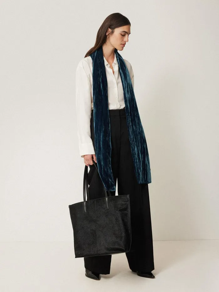Women Plisse Velvet Scarf Teal Jigsaw Party