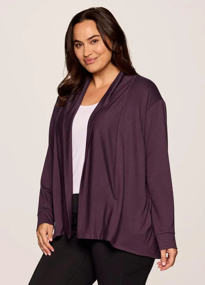 Women Plus Lotus Open Cardigan Plum RBX Active Long Sleeve