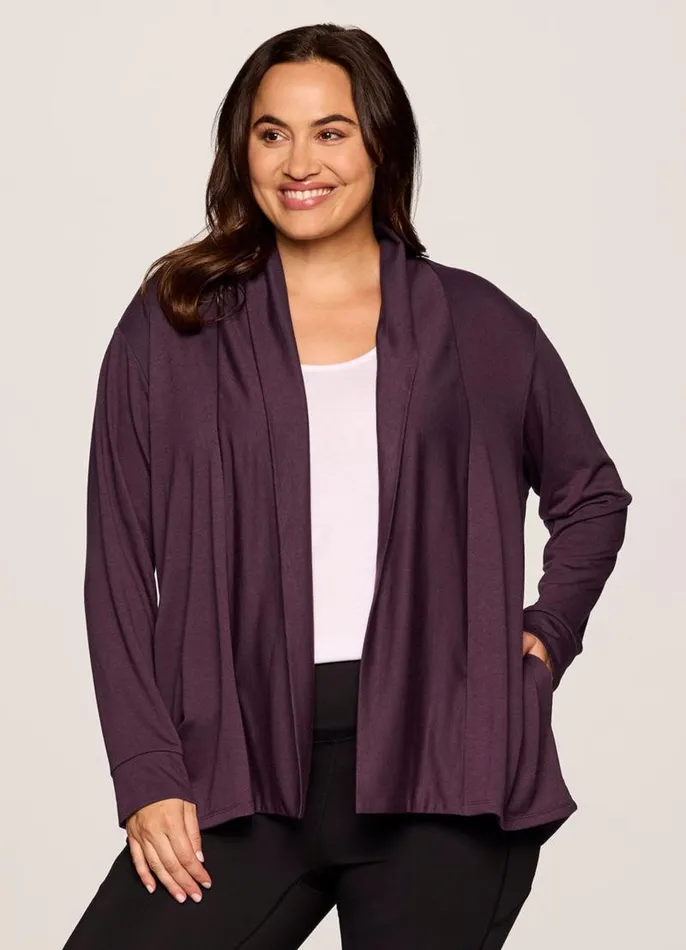 Women Plus Lotus Open Cardigan Plum RBX Active Long Sleeve