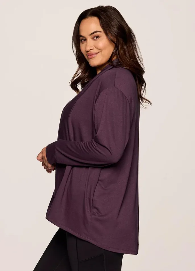 Women Plus Lotus Open Cardigan Plum RBX Active Long Sleeve