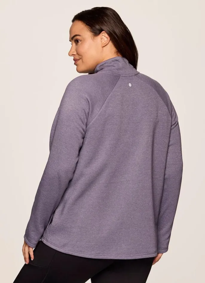 Women Plus Prime Ready To Roll Fleece Zip Mock Neck Pullover Grape RBX Active Long Sleeve
