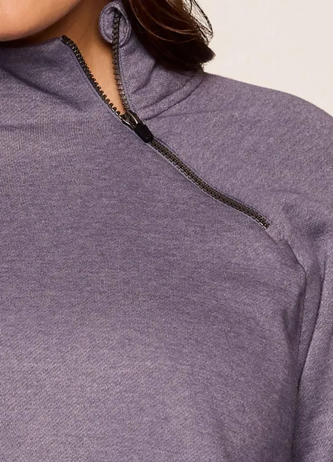 Women Plus Prime Ready To Roll Fleece Zip Mock Neck Pullover Grape RBX Active Long Sleeve