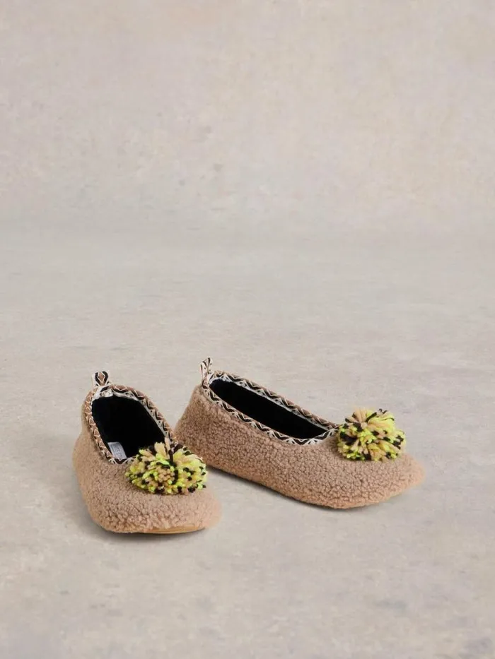 Women Pom Ballet Slipper Dark Natural White Stuff Nightwear