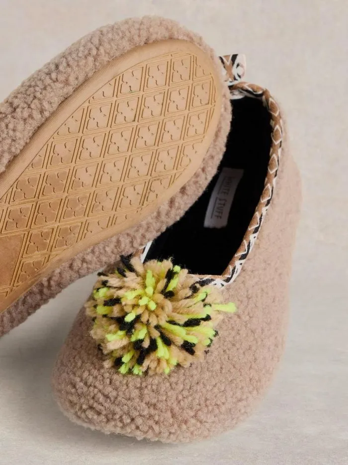 Women Pom Ballet Slipper Dark Natural White Stuff Nightwear