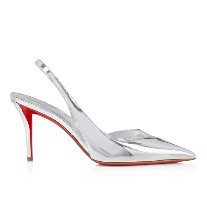 Women Posticha 80 Mm Sling Back Pumps 8211 Specchio Leather And PVC 8211 Silver Christian Louboutin Pumps
