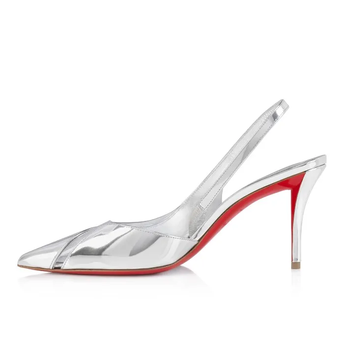 Women Posticha 80 Mm Sling Back Pumps 8211 Specchio Leather And PVC 8211 Silver Christian Louboutin Pumps