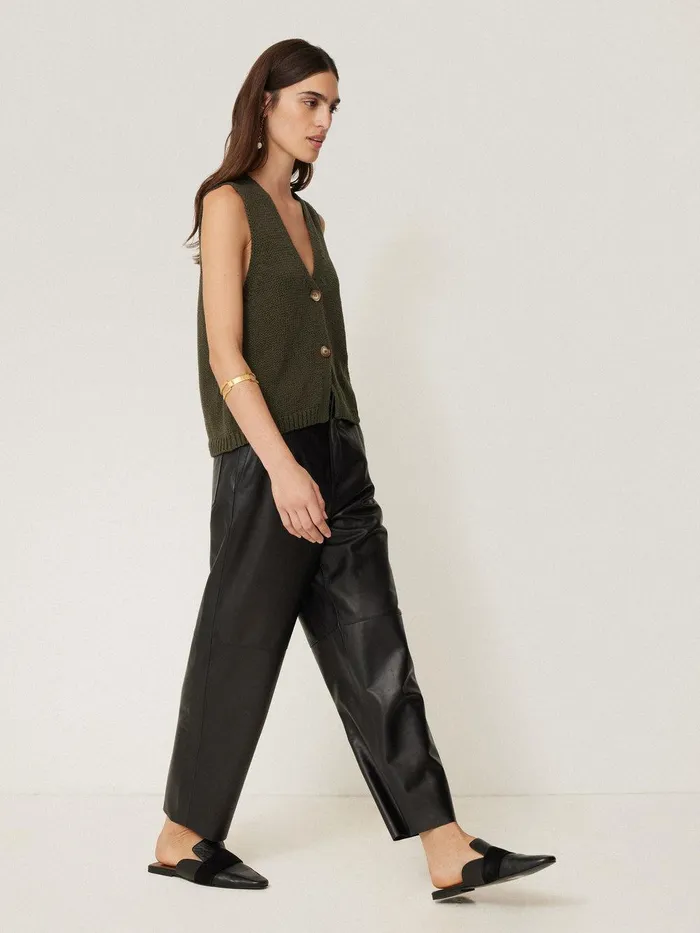 Women Pure Cotton Knitted Waistcoat Khaki Jigsaw Knitwear and Cashmere