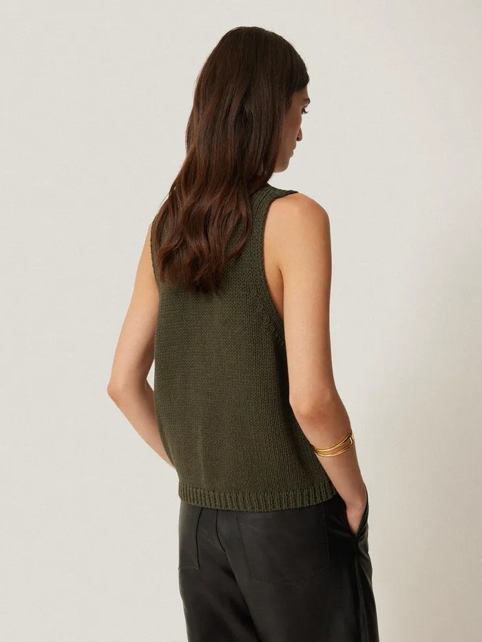 Women Pure Cotton Knitted Waistcoat Khaki Jigsaw Knitwear and Cashmere