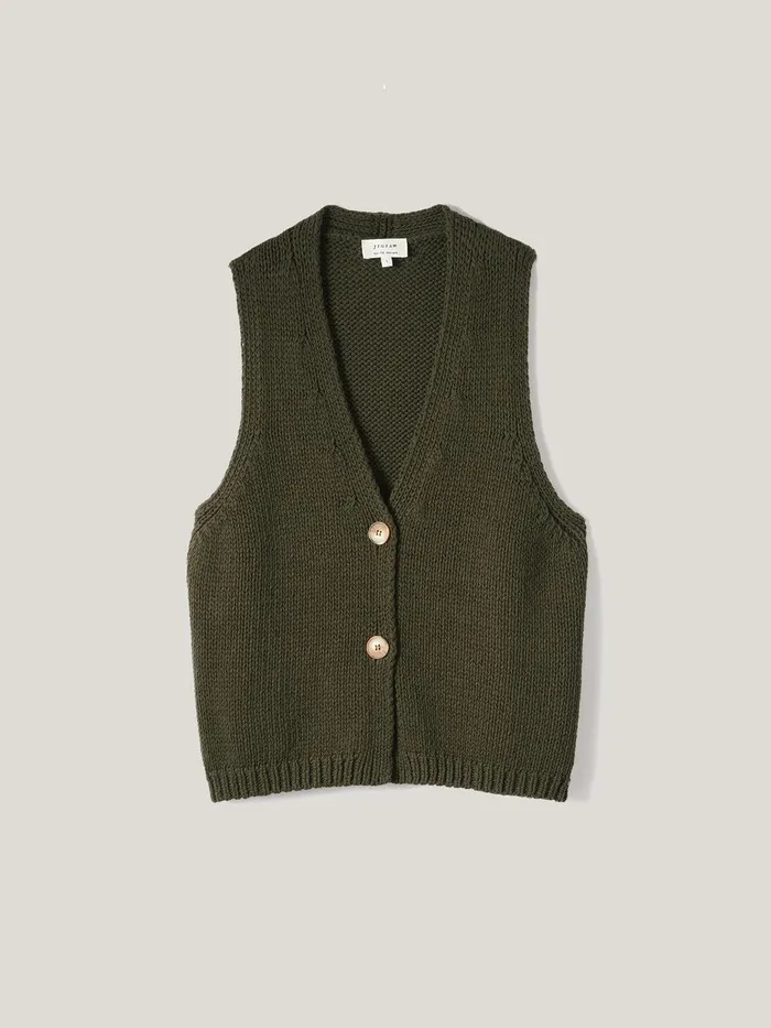 Women Pure Cotton Knitted Waistcoat Khaki Jigsaw Knitwear and Cashmere