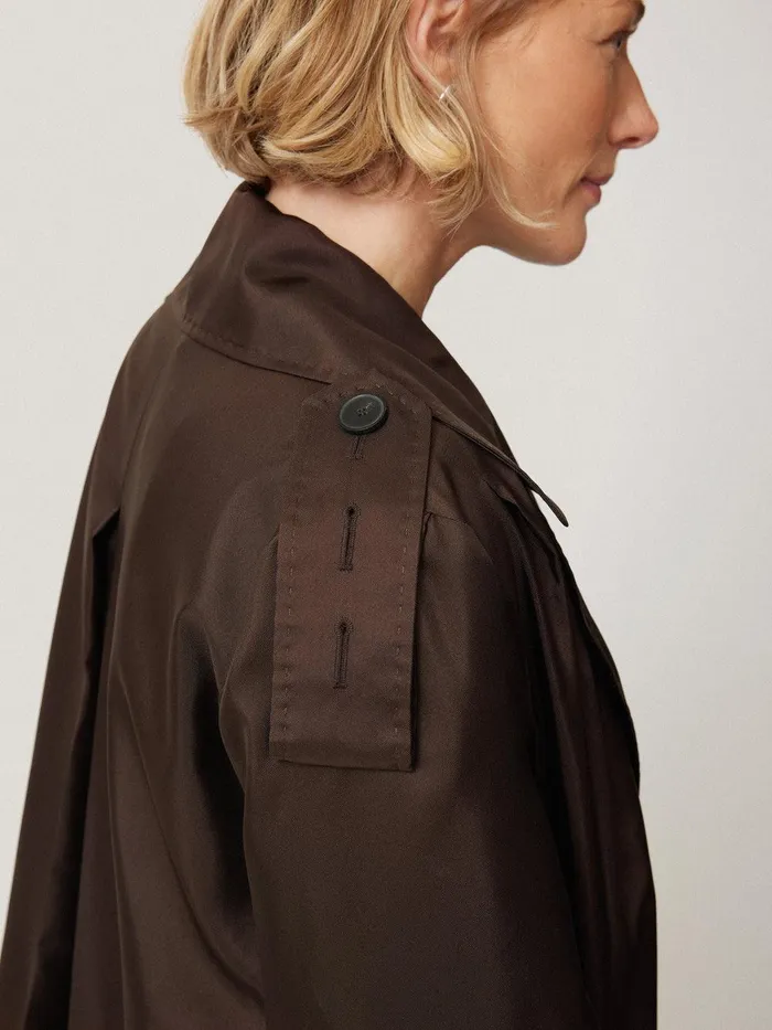 Women Pure Silk Trench Coat Chocolate Jigsaw Coats and Jackets