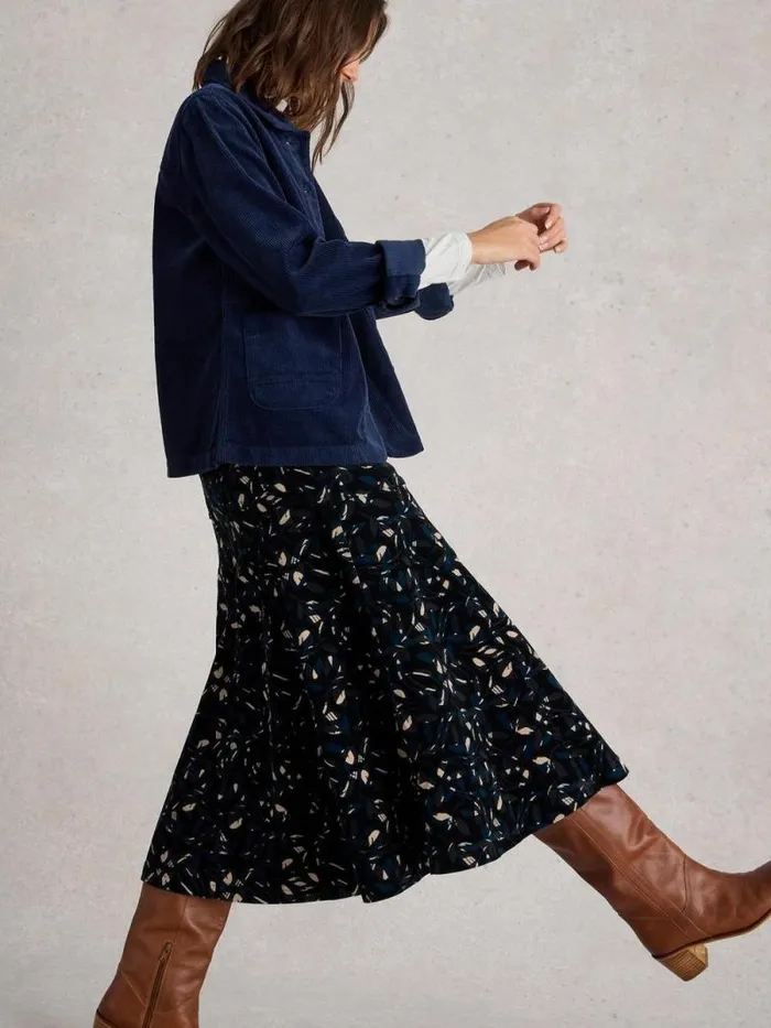 Women Quinn Organic Cord Midi Skirt Black Print White Stuff Skirts