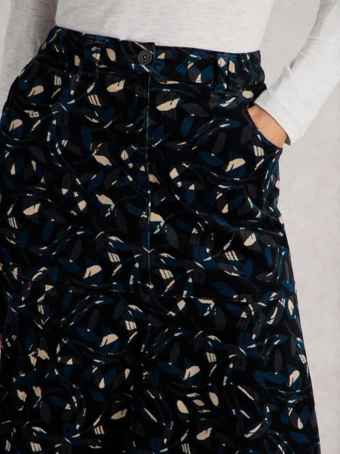 Women Quinn Organic Cord Midi Skirt Black Print White Stuff Skirts