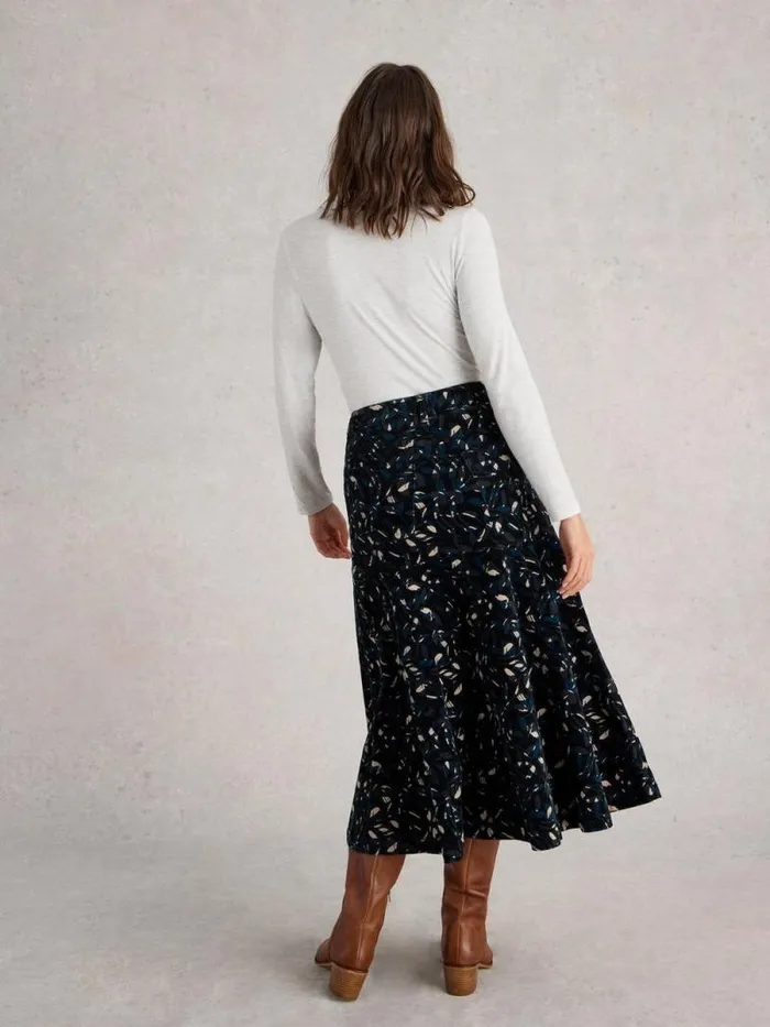 Women Quinn Organic Cord Midi Skirt Black Print White Stuff Skirts