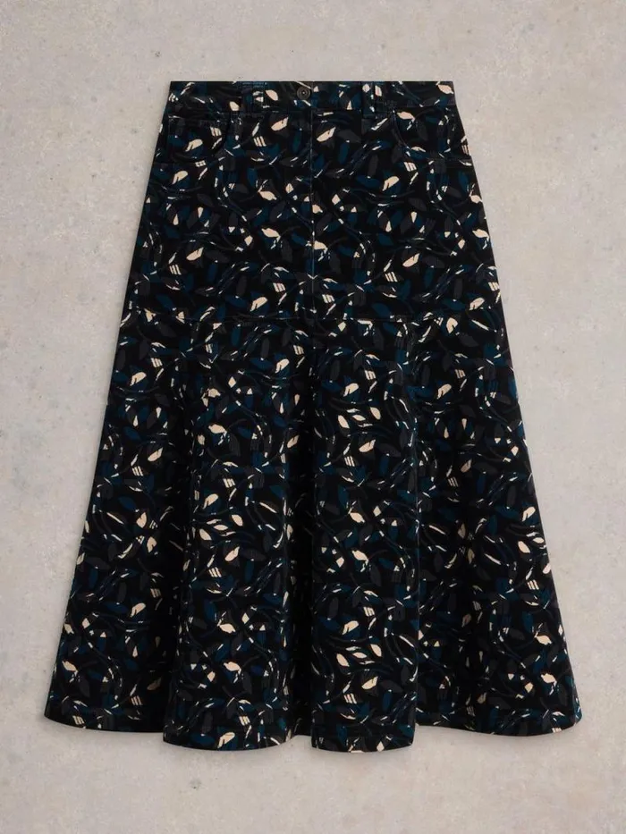 Women Quinn Organic Cord Midi Skirt Black Print White Stuff Skirts