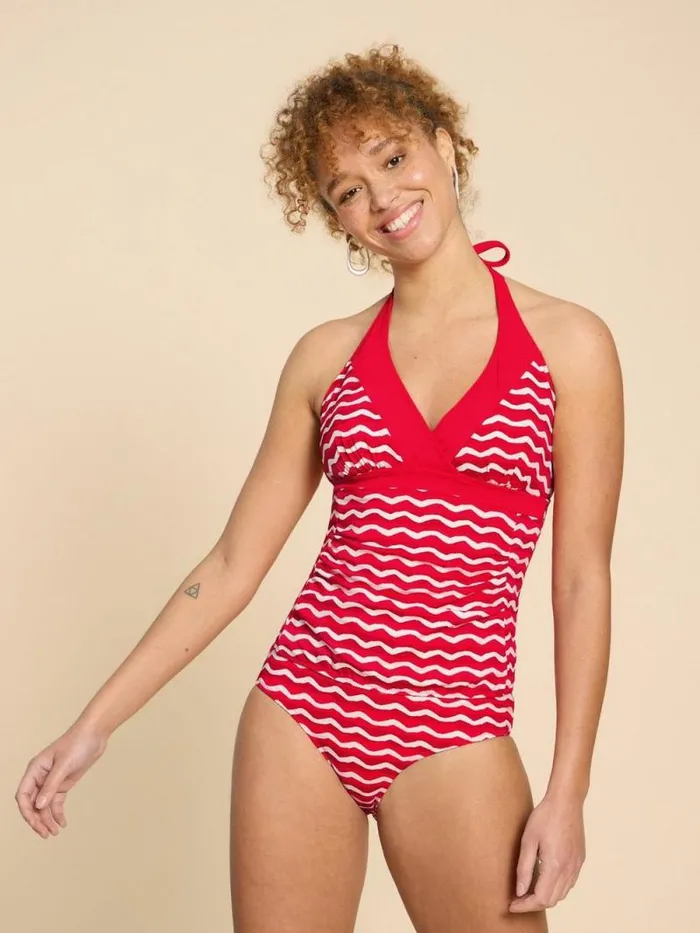 Women Reversible Fold Down Bottom Red Multi White Stuff Swimwear