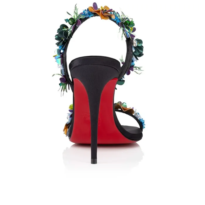 Women Rosalie Tropica 100 Mm Sandals 8211 Embroidered Crepe Satin PVC And Leather 8211 Black Christian Louboutin Sandals and Slides