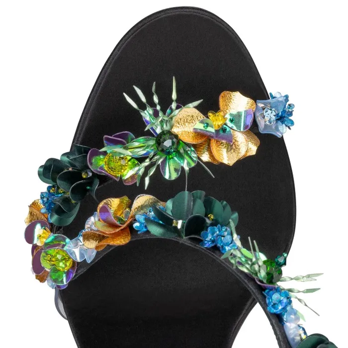 Women Rosalie Tropica 100 Mm Sandals 8211 Embroidered Crepe Satin PVC And Leather 8211 Black Christian Louboutin Sandals and Slides