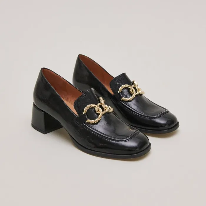 Women Roundtoed Loafers With Gold Buckles Black JONAK Loafers