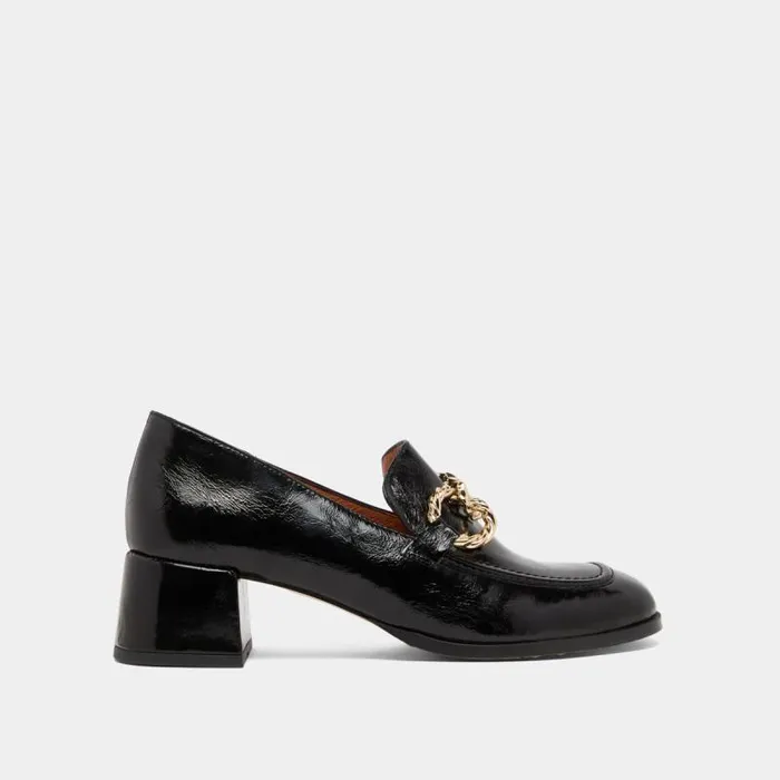 Women Roundtoed Loafers With Gold Buckles Black JONAK Loafers