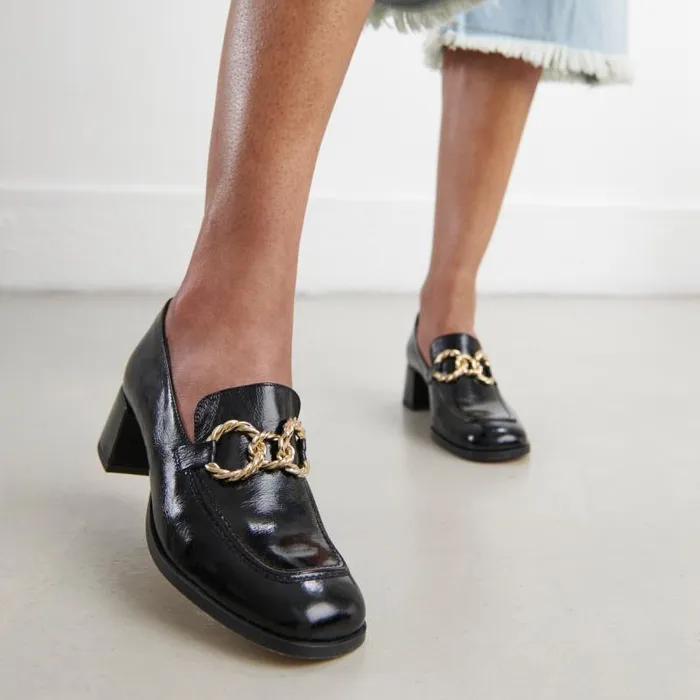 Women Roundtoed Loafers With Gold Buckles Black JONAK Loafers