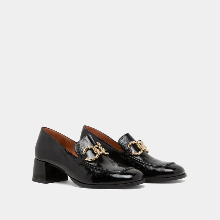 Women Roundtoed Loafers With Gold Buckles Black JONAK Loafers