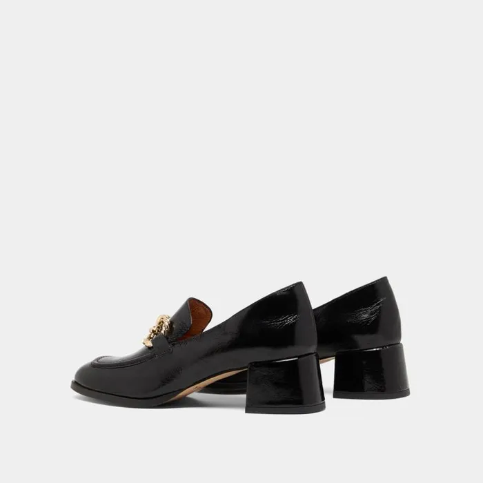 Women Roundtoed Loafers With Gold Buckles Black JONAK Loafers