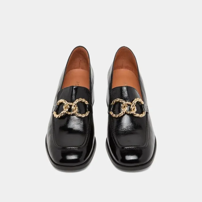 Women Roundtoed Loafers With Gold Buckles Black JONAK Loafers