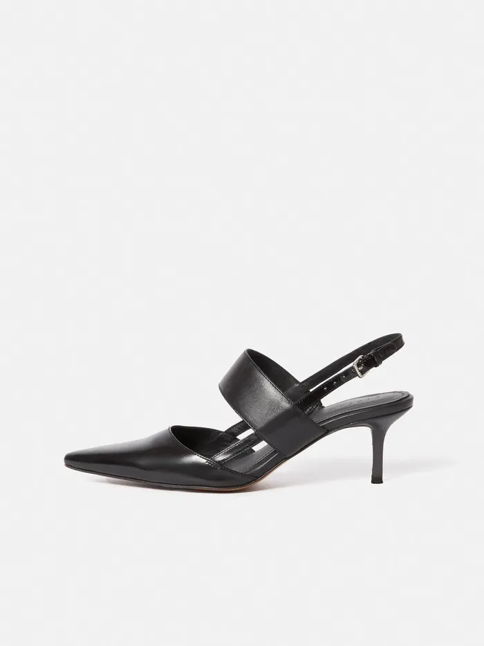 Women Russo Kitten Heel Black Jigsaw Leather
