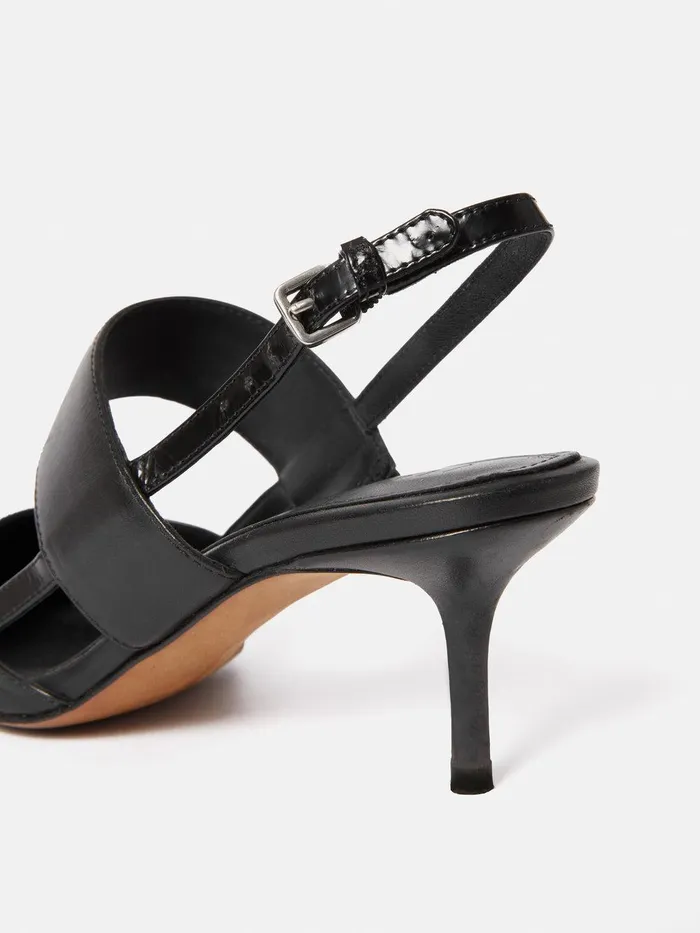 Women Russo Kitten Heel Black Jigsaw Leather