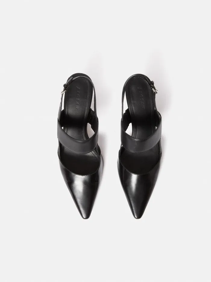 Women Russo Kitten Heel Black Jigsaw Leather
