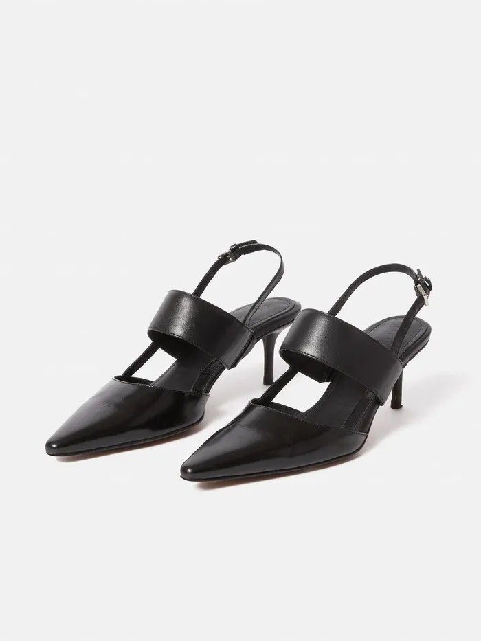 Women Russo Kitten Heel Black Jigsaw Leather