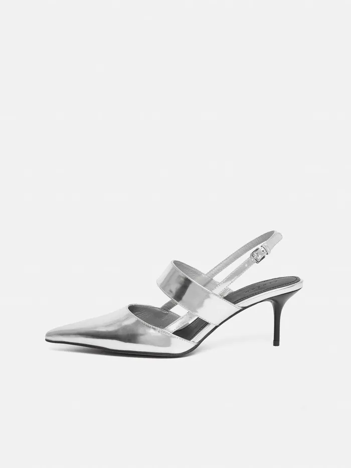 Women Russo Kitten Heel Silver Jigsaw Heels
