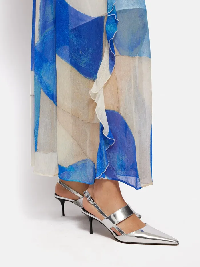 Women Russo Kitten Heel Silver Jigsaw Heels